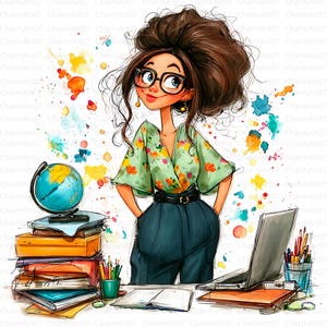 Teacher clipart school clipart, 22 Quirky Teacher Clipart, teacher graphics,Watercolor Clipart, Digital Download, paper craft, junk journal