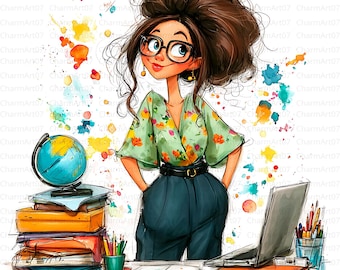 Imágenes prediseñadas de maestros, imágenes prediseñadas escolares, 22 imágenes prediseñadas de maestros peculiares, gráficos de maestros, imágenes prediseñadas de acuarela, descarga digital, manualidades de papel, diario basura
