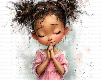 15 druckbare kleine betende Mädchen, Mädchen Glaube, schöne niedliche Mädchen Clipart, Aquarell Clipart, Kirchenkind, Papiermodelle, Journal