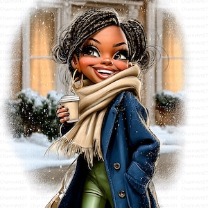 Winter Black Girl Clipart Bundle, 20 Woman Clipart, Fashionable woman Graphics, JPG High-Quality,  Printable Watercolor, craft,  journal