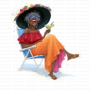 Beach Lounging Black Old Ladies Clipart, 20 Funny African American Granny Summer Clipart, Watercolor Clipart JPGs, Scrapbook, Card Making