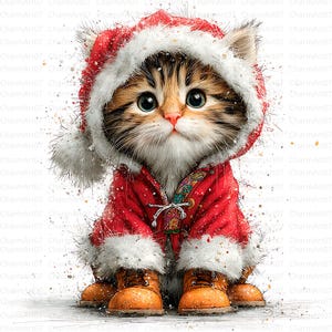 Whimsical Christmas Cat Clipart, 16 Quirky Kitten, Digital Clipart, Watercolor clipart JPGs, Printable clipart, Digital download, Crafts