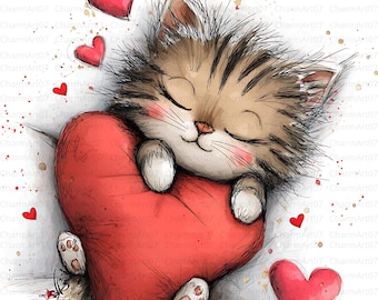22 JPG Whimsical Cats Valentine's Day Clipart: Love Graphics (Digital Download)