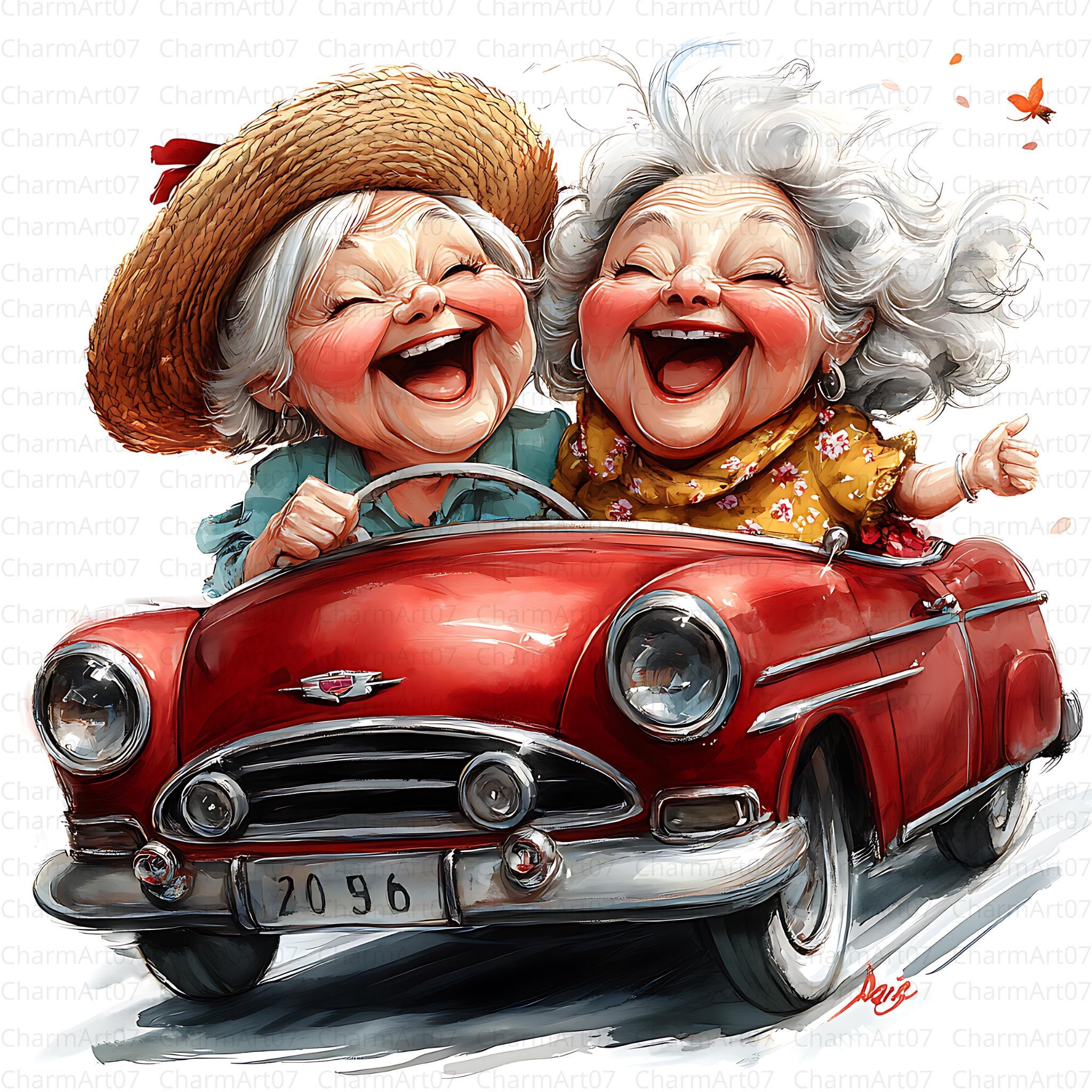 17 Imágenes prediseñadas de ancianas divertidas, anciana caprichosa, archivos JPG de alta calidad, imágenes prediseñadas de abuela conductora, imágenes prediseñadas de mujeres, diario basura, manualidades de papel