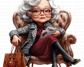 Imágenes prediseñadas de abuelas divertidas, ancianas peculiares, arte digital (descarga digital)