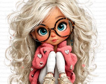 Funny Girl Clipart Bundle: Watercolor Blonde Girl, Junk Journal (JPG)