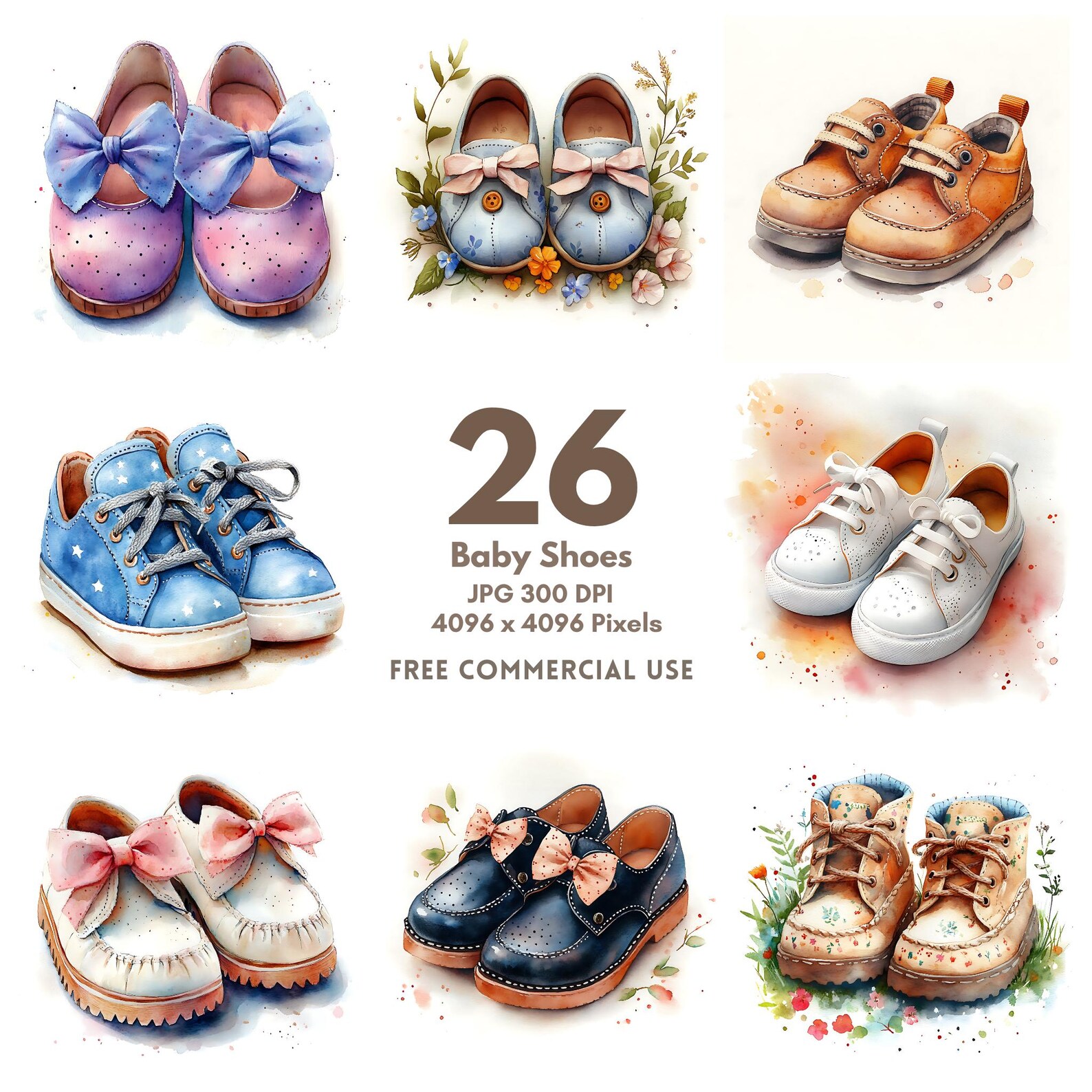 26 Baby Shoes Clip Art, Watercolor Baby Booties Printable Image ...