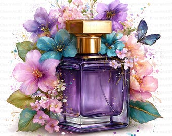 20 Floral Perfume Bottle Clipart: Watercolor Perfumes Set (Digital Download)