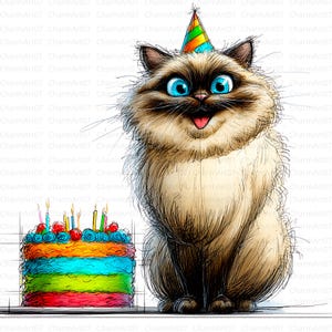 Kitten Birthday Watercolor Clipart: 20 High-Res JPGs (Digital Download)