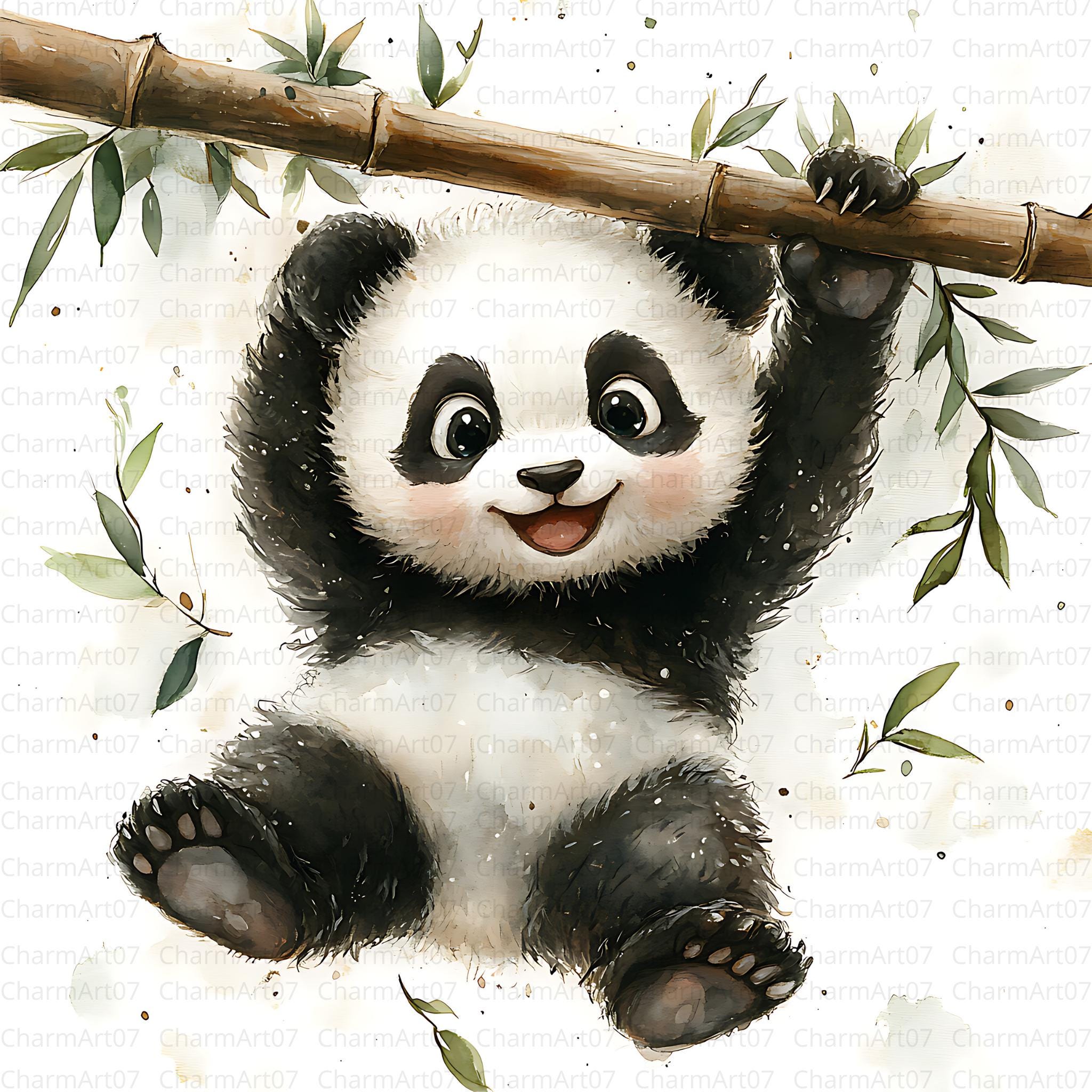 Duschvorhang Mit Pandas – Bambus-Motiv, Aquarell-Stil, Inkl. Haken, Aus Polyester