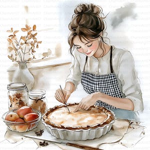 18 Clipart di donne che cucinano, donne in cucina, clipart di acquerelli stampabili, JPG di alta qualità, download digitale, diari spazzatura, lavoretti di carta