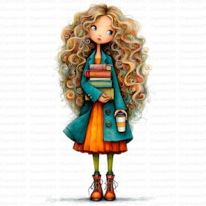 16 Girl reading clipart, Watercolor Girl Reading on Books, Literary Art Clipart, Digital Download, Paper Crafts, junk journal, JPGs