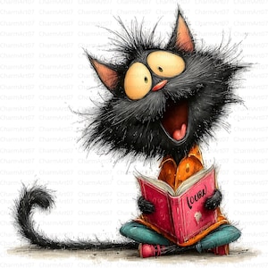 20 imágenes prediseñadas de gatos curiosos leyendo, imágenes prediseñadas de gatitos, imágenes prediseñadas de gatitos caprichosos, archivos JPG de alta calidad, imágenes prediseñadas de acuarela imprimibles, manualidades de papel