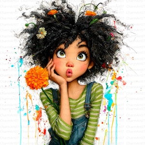 Quirky black girl Clipart, 20 Cute Afro Whimsical Girl, Teenage girl clipart, Printable Watercolor, High-Quality JPGs, Junk Journal, Craft