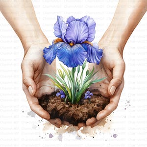 17 Mãos com Terra e Flor Clipart, Mãos em Aquarela Clipart, Clipart em Aquarela para Imprimir, JPGs de Alta Qualidade, Diários de Inúteis, Artesanato em Papel