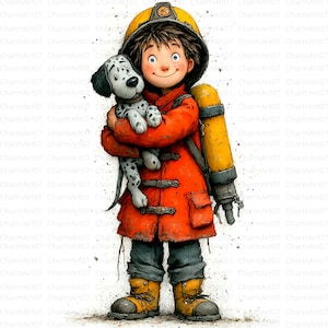 Clipart di bambini pompieri, clipart di bambini carini, 20 JPG di alta qualità, clipart di bambini, stampa digitale, pagine di diario spazzatura, lavoretti di carta