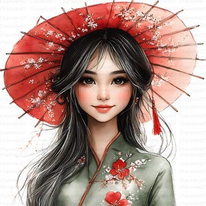 18 clipart di donne asiatiche, clipart di ragazze asiatiche, clipart giapponesi, clipart di acquerelli stampabili, lavoretti di carta, download digitale, diari