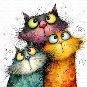 Cartoon Cat Clipart: Watercolor Kitten Art, Junk Journal Graphics (Digital Download