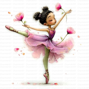 20 zwarte ballerina clipart, Afrikaanse ballerina, roze ballerina, afdrukbare aquarel, hoogwaardige JPG's, ambacht, Junk Journal, Digital Craft