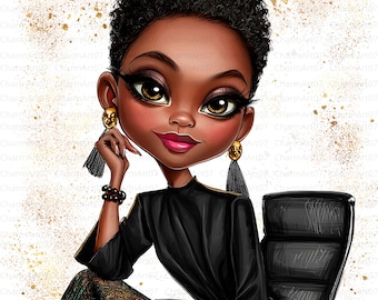 24 Office Black Girl Clipart, Lady Boss Clipart, Fashion Girl JPGs, Planner Girl Clipart, Clipart for POD Products, paper craft