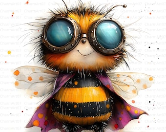 Clipart de Abejorros Excéntricos: Arte de Insectos en Acuarela (Descarga Digital)
