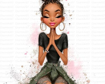 21 Black Girl Praying Clipart, Black Woman Faith Clipart, Jesus and Faith, Black girl clipart, paper craft, journal