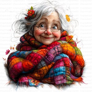 16 Senior Lady breien clipart bundel, breien oma, afdrukbare aquarel clipart, hoge kwaliteit jpg&#39;s, junk journal, papier ambacht