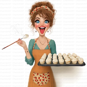 Woman Cooking Clipart, 18 Woman in Kitchen, Printable Watercolor clipart, High Quality JPGs, Digital download, junk journals, Paper craft