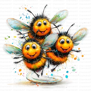 Quirky bee Clipart, 24 whimsical bee clipart, Crazy Insect Clipart, High Quality JPGs, Watercolor Clipart, Junk Journal, paper craft