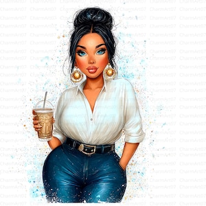 Bochtige zwarte vrouw clipart, 24 schattige bochtige plus size meisje clipart, hoge kwaliteit jpg&#39;s, aquarel clipart, ongewenste dagboek, digitale download, ambacht