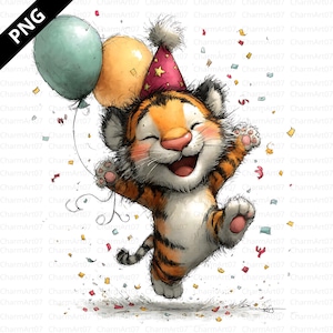 16 Tiger Birthday Clipart, baby tiger clipart, Watercolor Clipart PNGs, Junk Journaling, Scrapbook, Card Making, Digital Download, Fantasy,