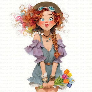 20 schrullig kleine Mädchen Clipart, skurrile Illustration, süßes Mädchen, druckbares Aquarell, hochwertige JPGs, Papierhandwerk, Journal Journal