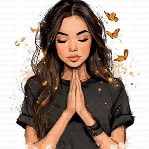 18 Watercolor Woman Praying Clipart: Christian Art   (Digital Download JPG Bundle)