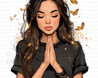 18 Watercolor Woman Praying Clipart: Christian Art   (Digital Download JPG Bundle)
