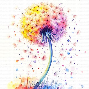 20 Flying Dandelion Clipart, Botanical Dandelions, Printable Watercolor, High-Quality JPGs, Papercraft, Digital Craft, Junk Journal