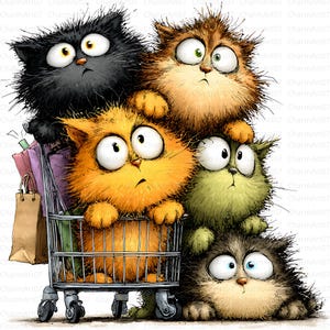 20 Foto von Katzen Clip Art, lustige zerfranste Katze Cartoon, Aquarell Clipart JPGs, Junk Journal, Scrapbook, Kartenherstellung, digitaler Download