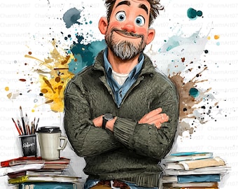 Funny Teacher Watercolor Clipart bundle : 18 School Graphics (Digital Download JPGs)