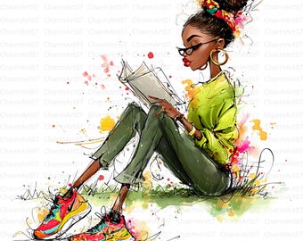 18 Book Lover Clipart , Black Woman Clipart, Books Clipart, Lady Boss Clipart, Black girl studying clipart, Bookworm clipart