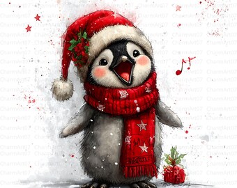 Christmas Penguin Clipart: Watercolor Baby Penguins (Digital Download)