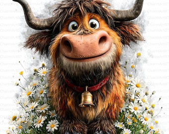 Quirky Highland Cow Clipart: Funny Watercolor Farm Animal (JPG)