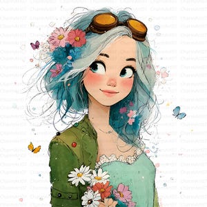 20 cliparts petite fille insolites, illustration fantaisiste, jolie fille, aquarelle imprimable, fichiers JPG de haute qualité, créations en papier, journal intime