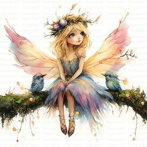 22 Forest Fairy Clipart, Green Fairies Clipart, Fairy Images, High Quality JPGs, Watercolor Clipart, Digital Download, Junk Journal, Craft