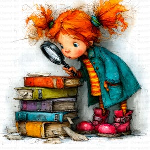 Skurrile kleine Mädchen Clipart, 12 wunderliche Illustration, süßes Mädchen, druckbares Aquarell, hochwertige JPGs, Papiermodelle, Journal Journal