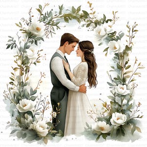 22 Cliparts de Arco de Casamento, Convite de Casamento, Casal de Noivos, Aquarela para Imprimir, JPGs de Alta Qualidade, Papelaria, Artesanato Digital, Diário de Junções