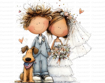 30 imágenes prediseñadas JPG para bodas, paquete de imágenes prediseñadas JPG de parejas de novios con un toque original, temática de boda, novios, descarga digital, uso comercial.