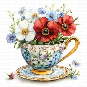 30 Floral Teetasse Clipart, Floral Tee-Set, druckbare Aquarell Clipart, hochwertige JPGs, digitaler Download, Junk Journals, Papierhandwerk