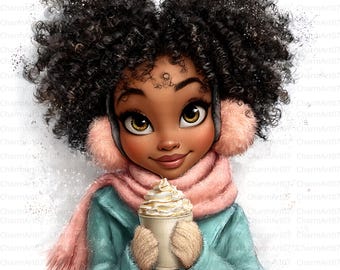 24 Quirky Winter Black Girl Clipart Bundle: Fashionable Woman Graphics (JPG, Digital Download
