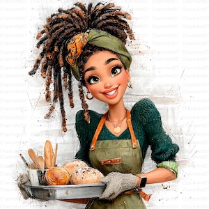 24 Watercolor Black Woman Chef Clipart bundle, Woman in Kitchen, Printable Watercolor clipart, High Quality JPGs, junk journals, Paper craft