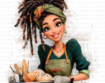 Watercolor Black Woman Chef Clipart Bundle: Kitchen Art (JPG Digital Download)