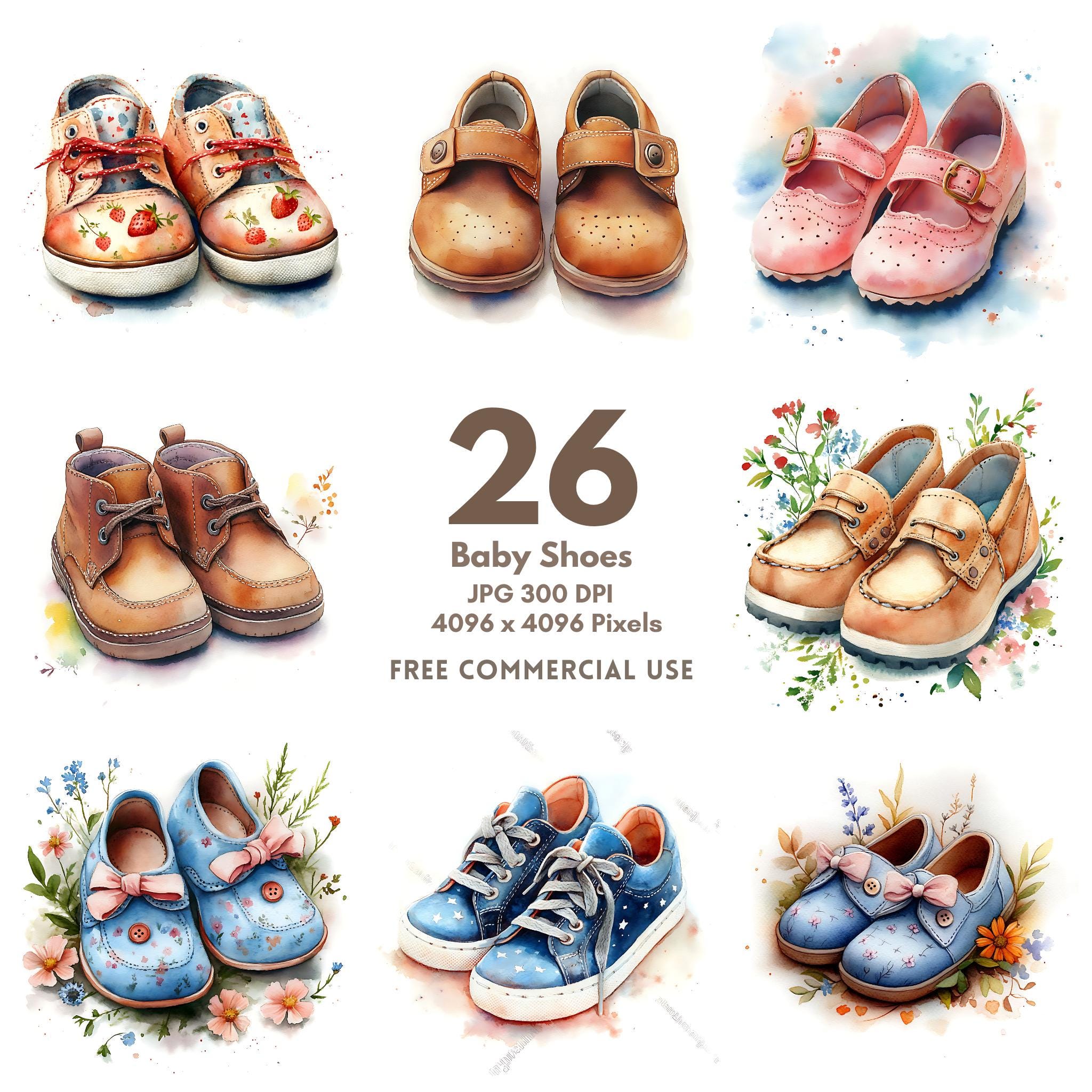 26 Baby Shoes Clip Art, Watercolor Baby Booties Printable Image ...
